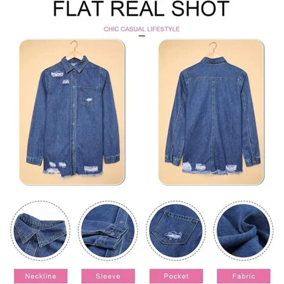 WOMEN'S Oversized Denim Jacket Casual Long A1 Blue